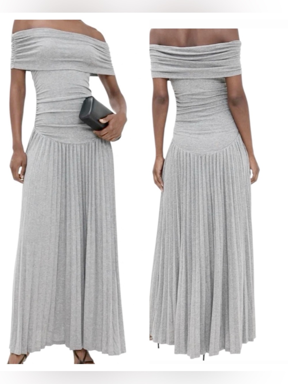 LIONESS FIELD OF DREAMS SHOULDER BARING MAXI DRESS  SOFT HEATHER GREY SMALL